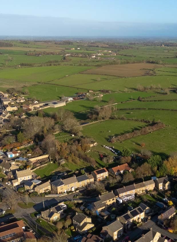 Aerial photograph of Hunton village and surrounding farmland